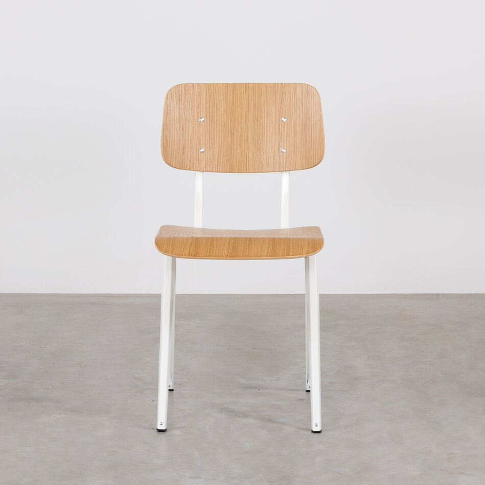 Galvanitas S16 Industrial School Chair White (RAL 9010) / Oak Backrest and Seat