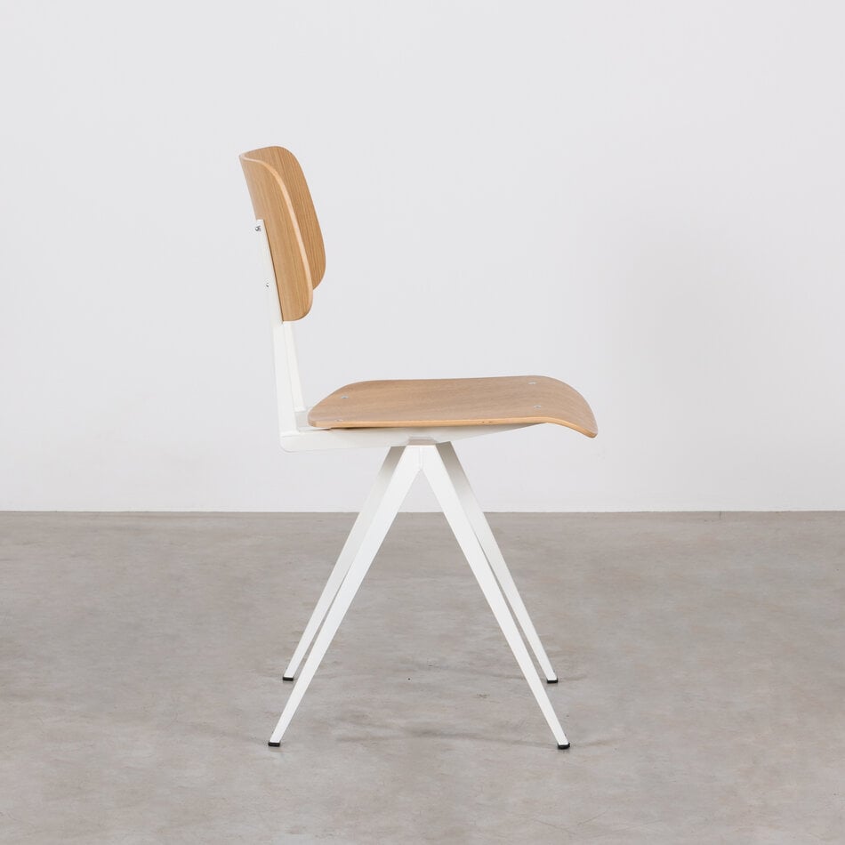 Galvanitas S16 Industrial School Chair White (RAL 9010) / Oak Backrest and Seat