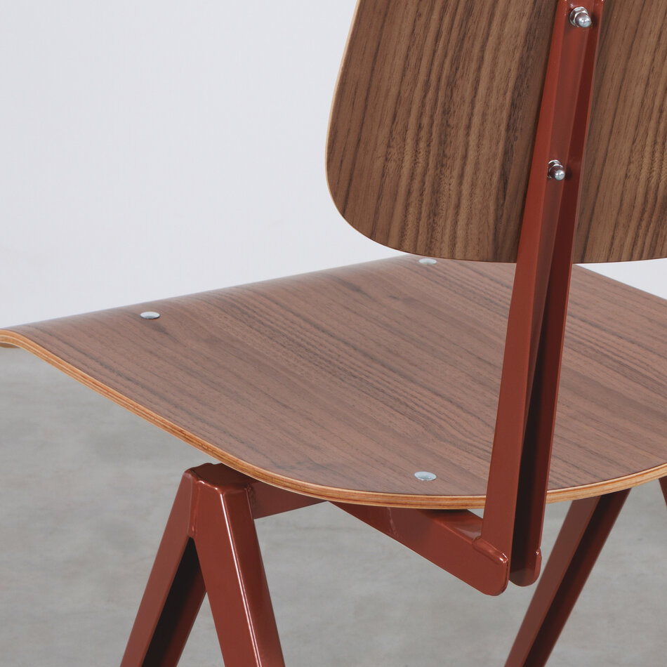 Galvanitas S16 Industrial School Chair Pearl Copper (RAL 8029) / Walnut Backrest and Seat
