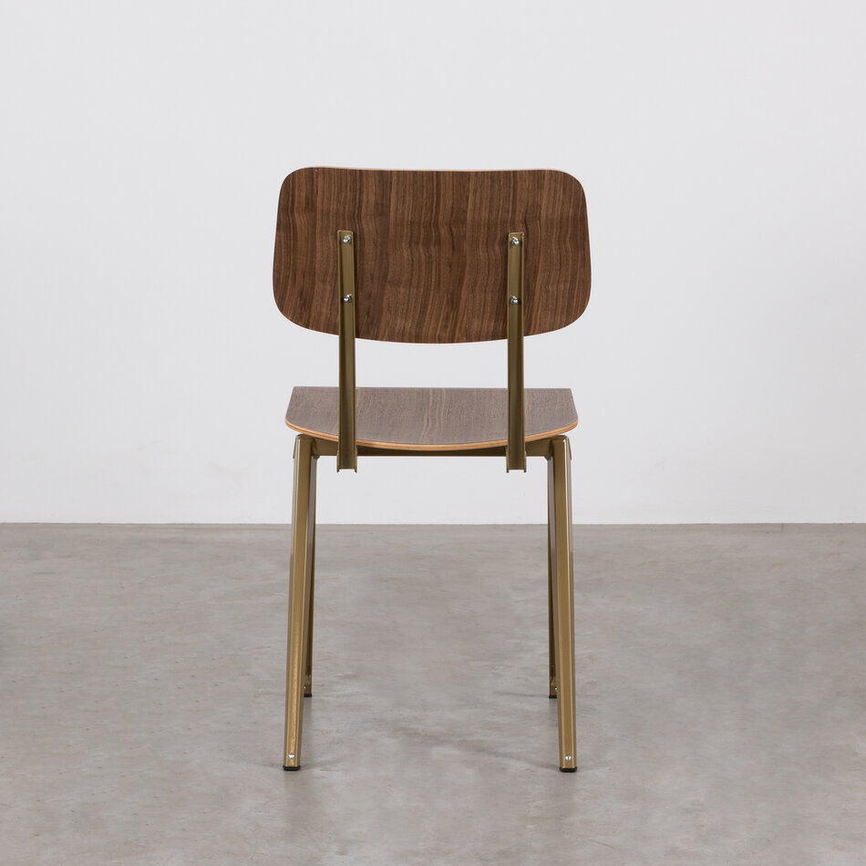 Galvanitas S16 Industrial School Chair Pearl Gold (RAL 1036) / Walnut Backrest and Seat