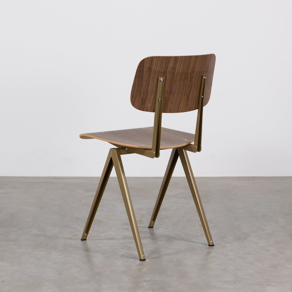 Galvanitas S16 Industrial School Chair Pearl Gold (RAL 1036) / Walnut Backrest and Seat