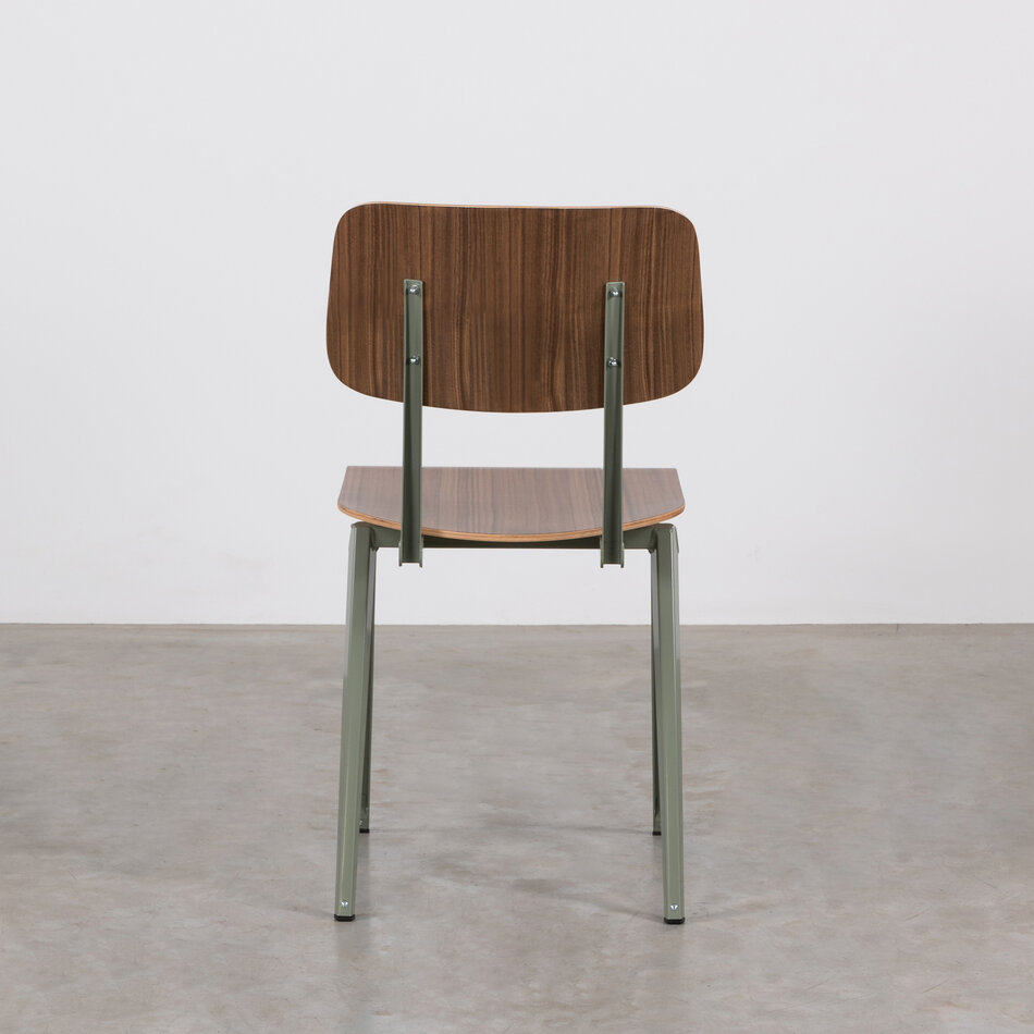 Galvanitas S16 Industrial School Chair Cement Grey (RAL 7033) / Walnut Backrest and Seat