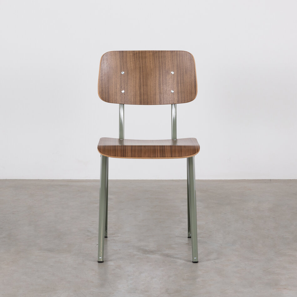 Galvanitas S16 Industrial School Chair Cement Grey (RAL 7033) / Walnut Backrest and Seat
