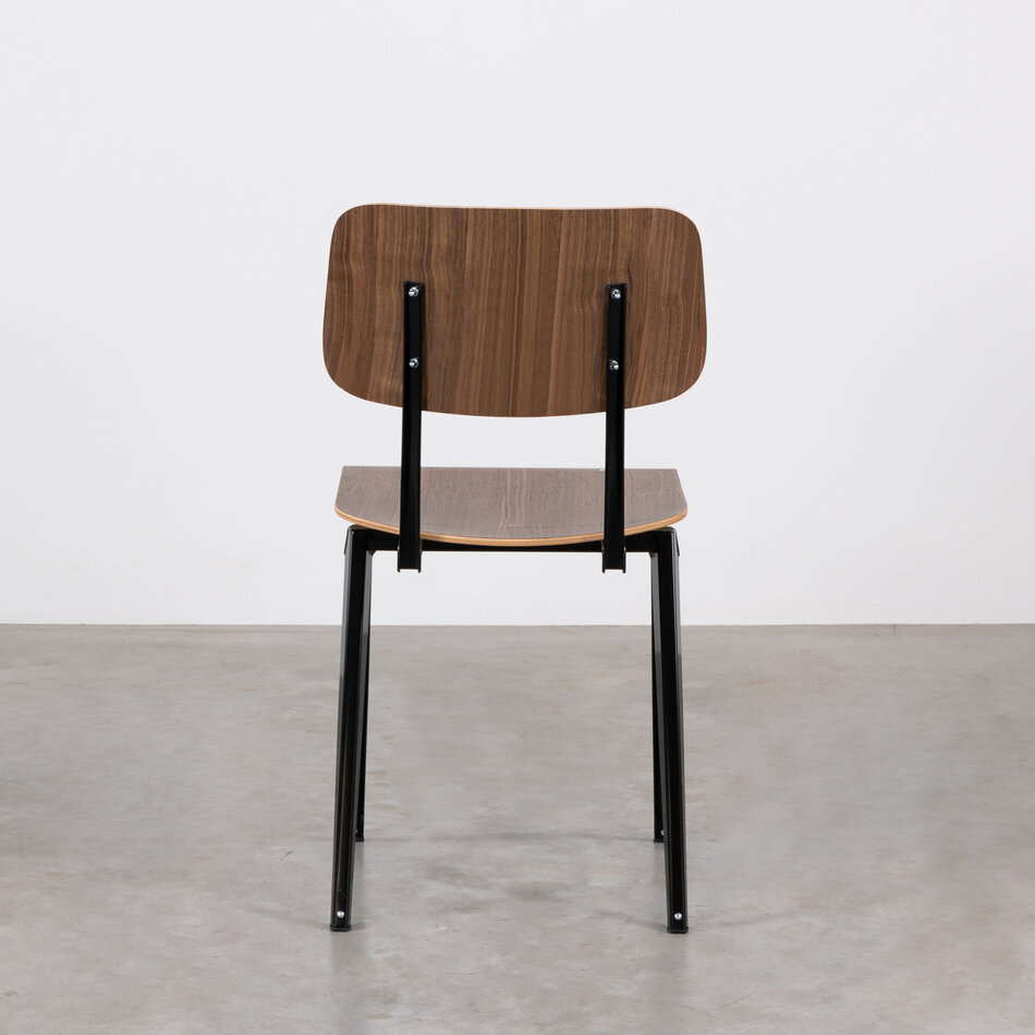 Galvanitas S16 Industrial School Chair Black (RAL 9005) / Walnut Backrest and Seat