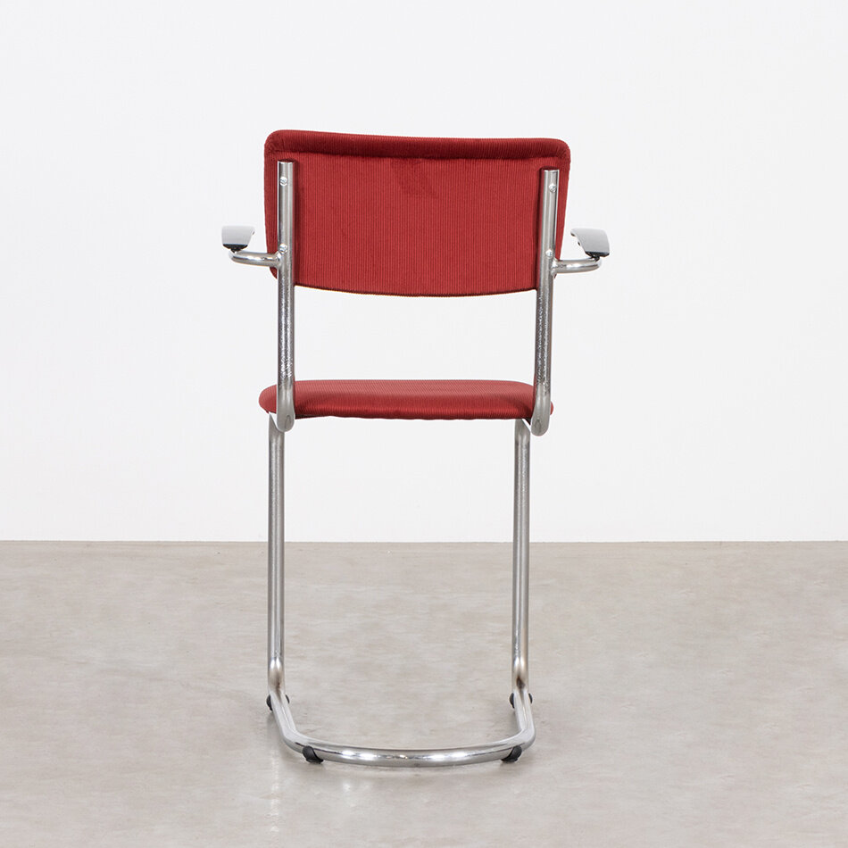 Set of 5 De Wit 1017 tubular frame chair Manchester dark red