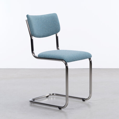 The Purmer tubular frame stool without armrests with Facet Wool felt 144 Azure