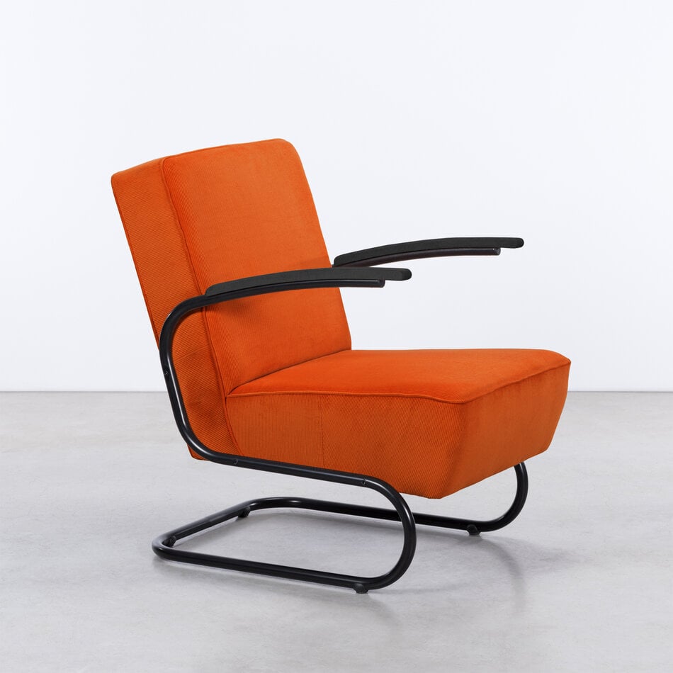 De Zwaan Buisframe Fauteuil Zwart / Manchester Ribstof 02 Terra