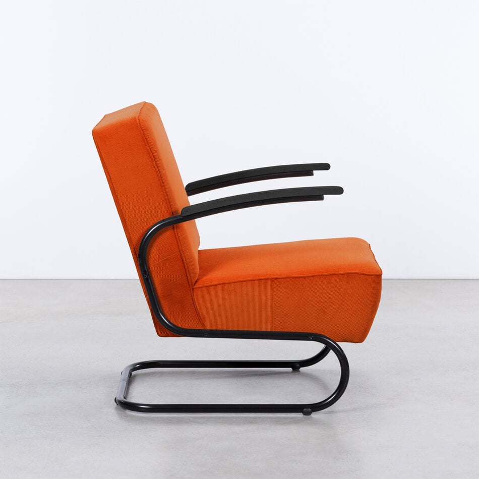 De Zwaan Buisframe Fauteuil Zwart / Manchester Ribstof 02 Terra