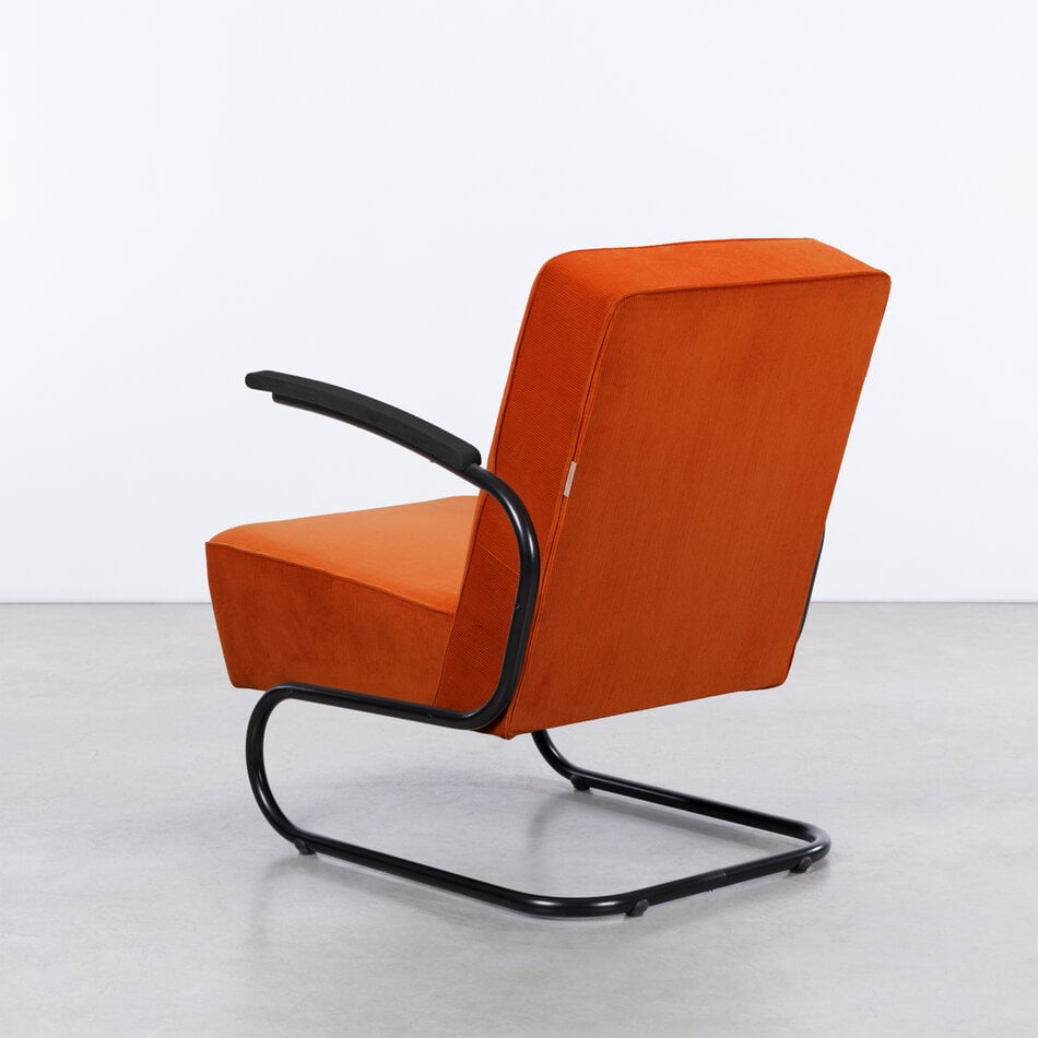 De Zwaan Buisframe Fauteuil Zwart / Manchester Ribstof 02 Terra