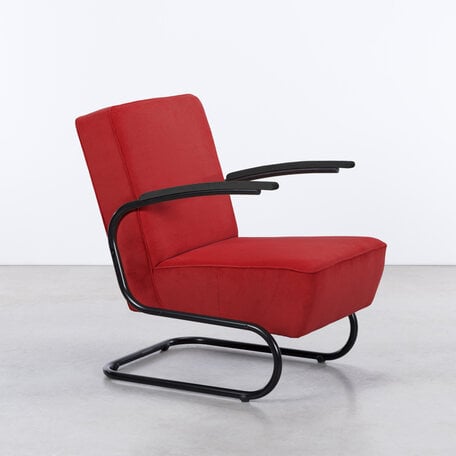 De Zwaan Fauteuil Zwart / Ribstof Donkerrrood