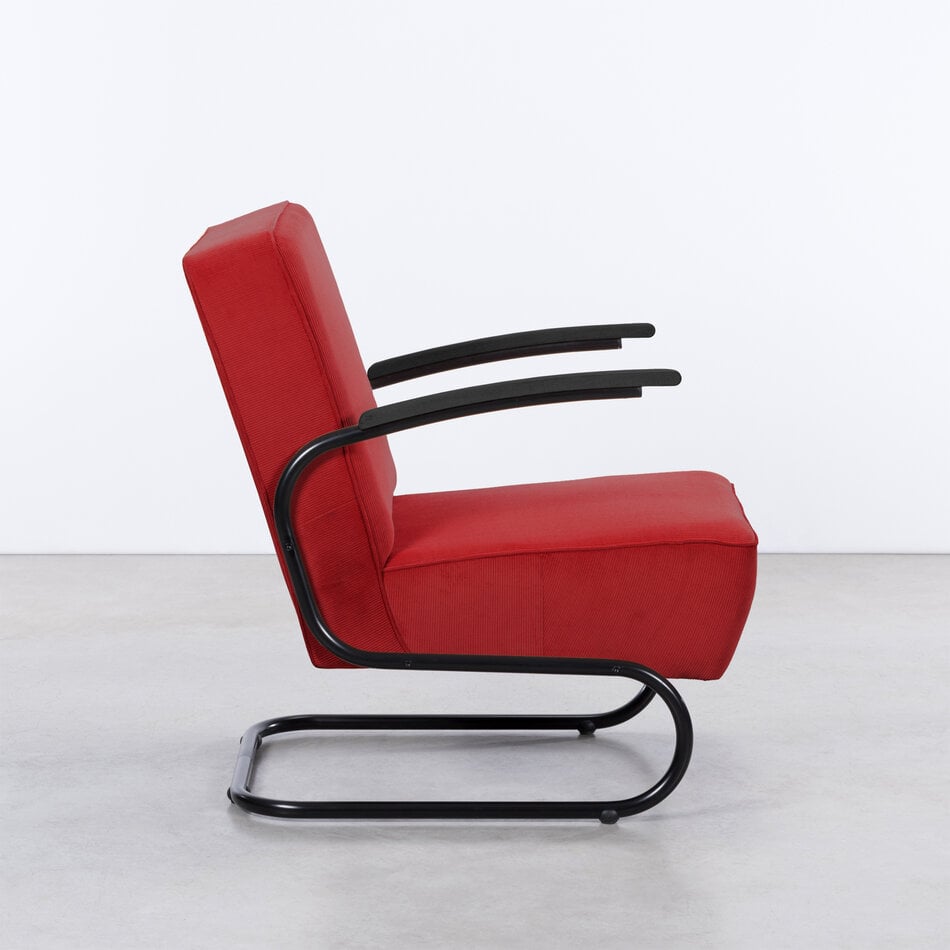 De Zwaan Buisframe Fauteuil Zwart / Manchester Ribstof 03 Donkerrood