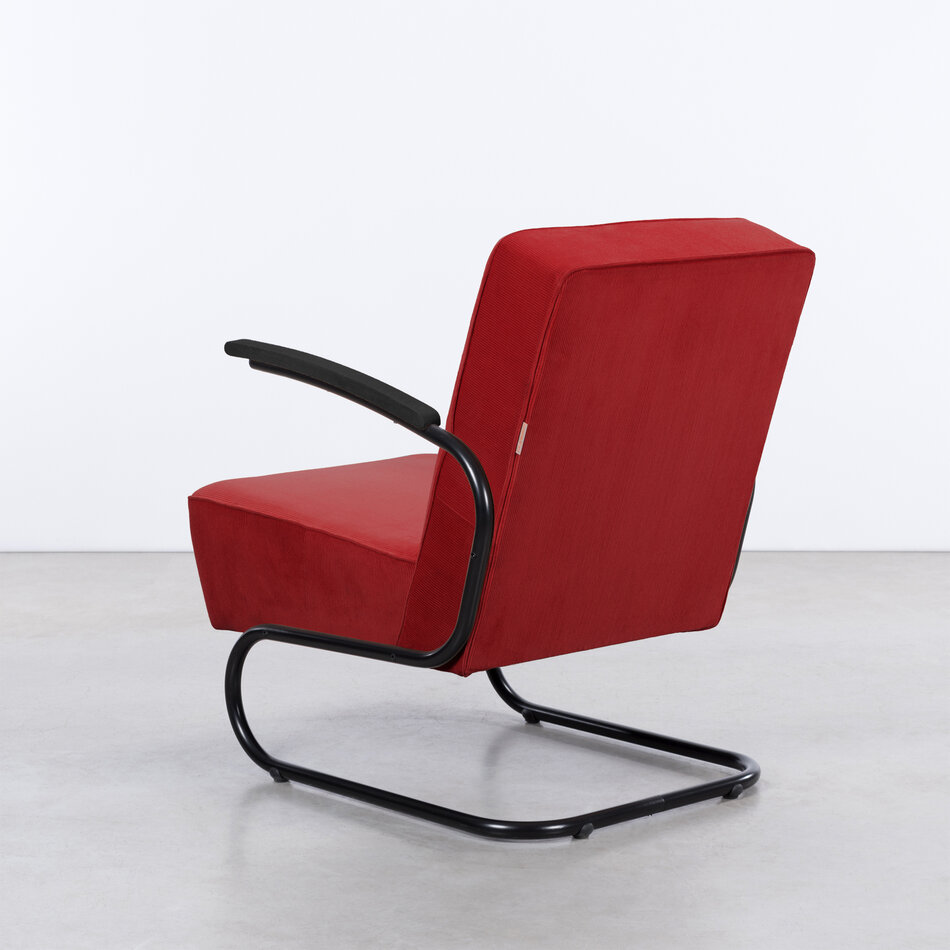 De Zwaan Buisframe Fauteuil Zwart / Manchester Ribstof 03 Donkerrood