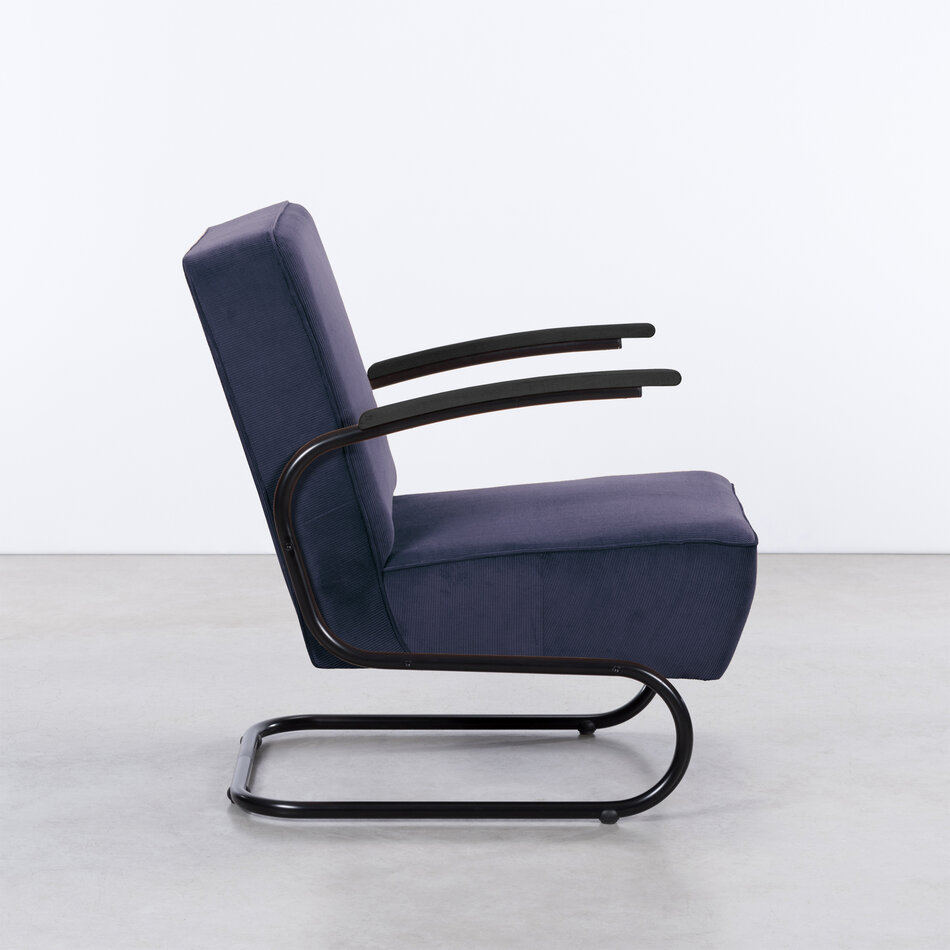 De Zwaan Buisframe Fauteuil Zwart / Manchester Ribstof 07 Lavendel