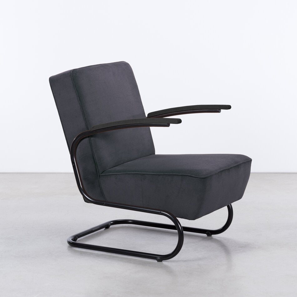 De Zwaan Buisframe Fauteuil Zwart / Manchester Ribstof 31 Antraciet