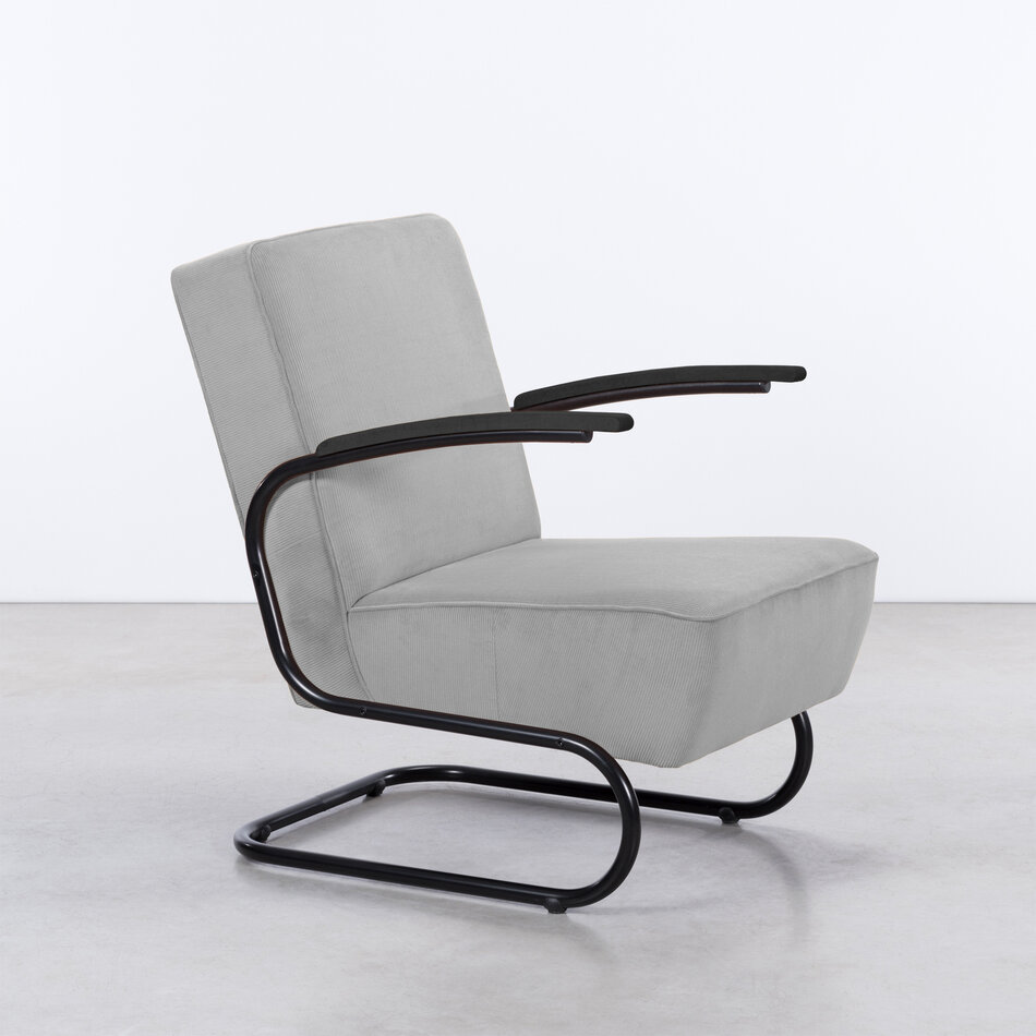 De Zwaan Buisframe Fauteuil Zwart / Manchester Ribstof 92 Grijs