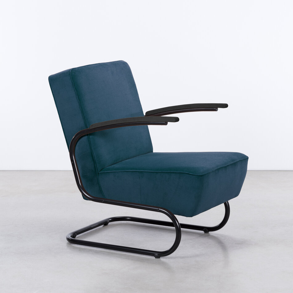 De Zwaan Buisframe Fauteuil Zwart / Manchester Ribstof 06 Petrol