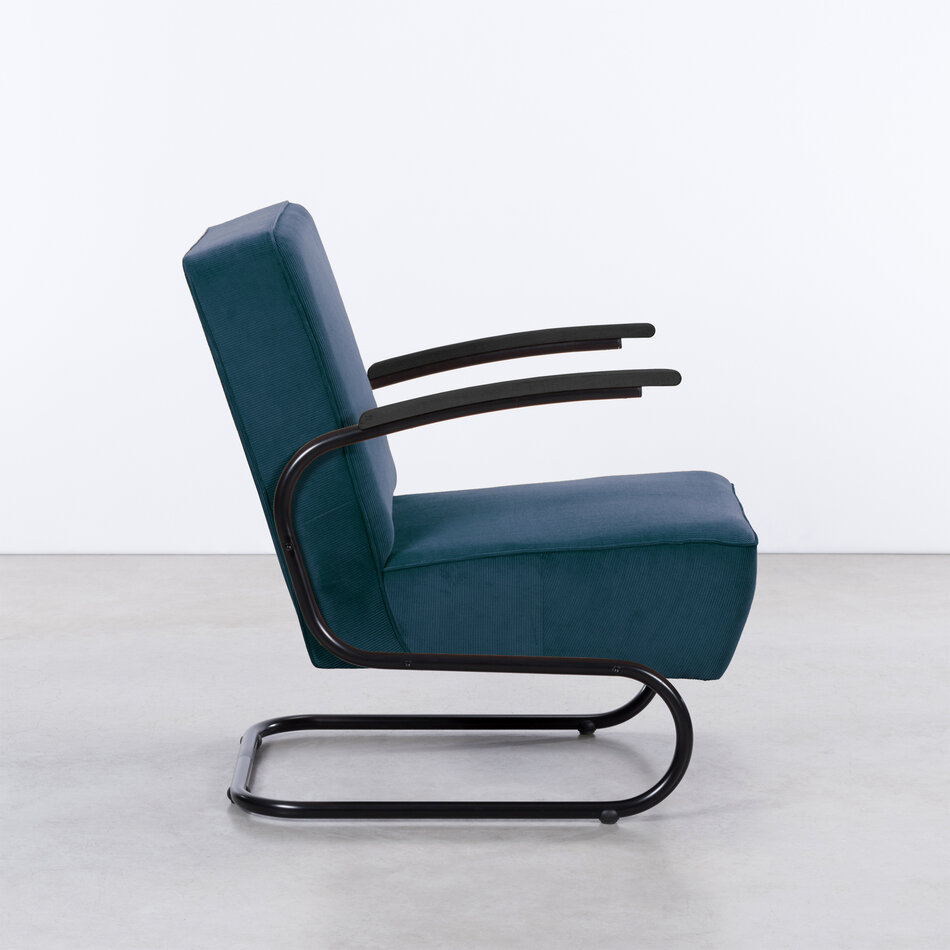 De Zwaan Buisframe Fauteuil Zwart / Manchester Ribstof 06 Petrol