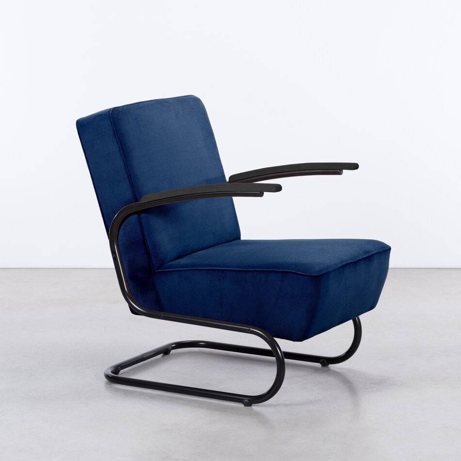 De Zwaan Buisframe Fauteuil Zwart / Manchester Ribstof 10 Donkerblauw