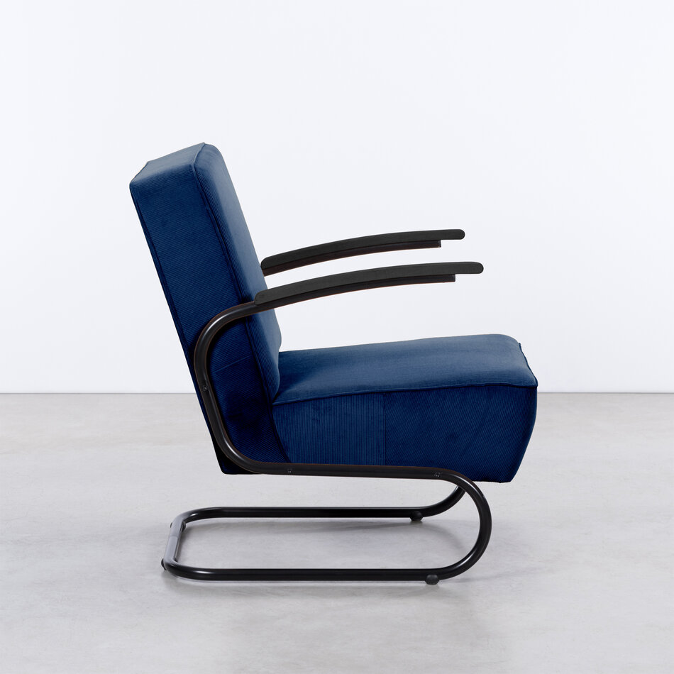 De Zwaan Buisframe Fauteuil Zwart / Manchester Ribstof 10 Donkerblauw