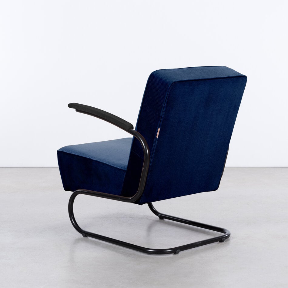 De Zwaan Buisframe Fauteuil Zwart / Manchester Ribstof 10 Donkerblauw