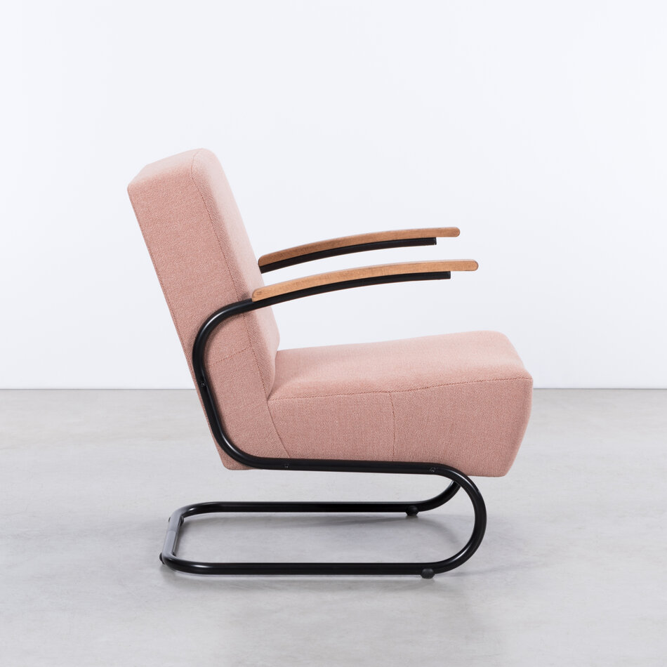 De Zwaan Buisframe Fauteuil Zwart / Prairie Stof 27 Roze