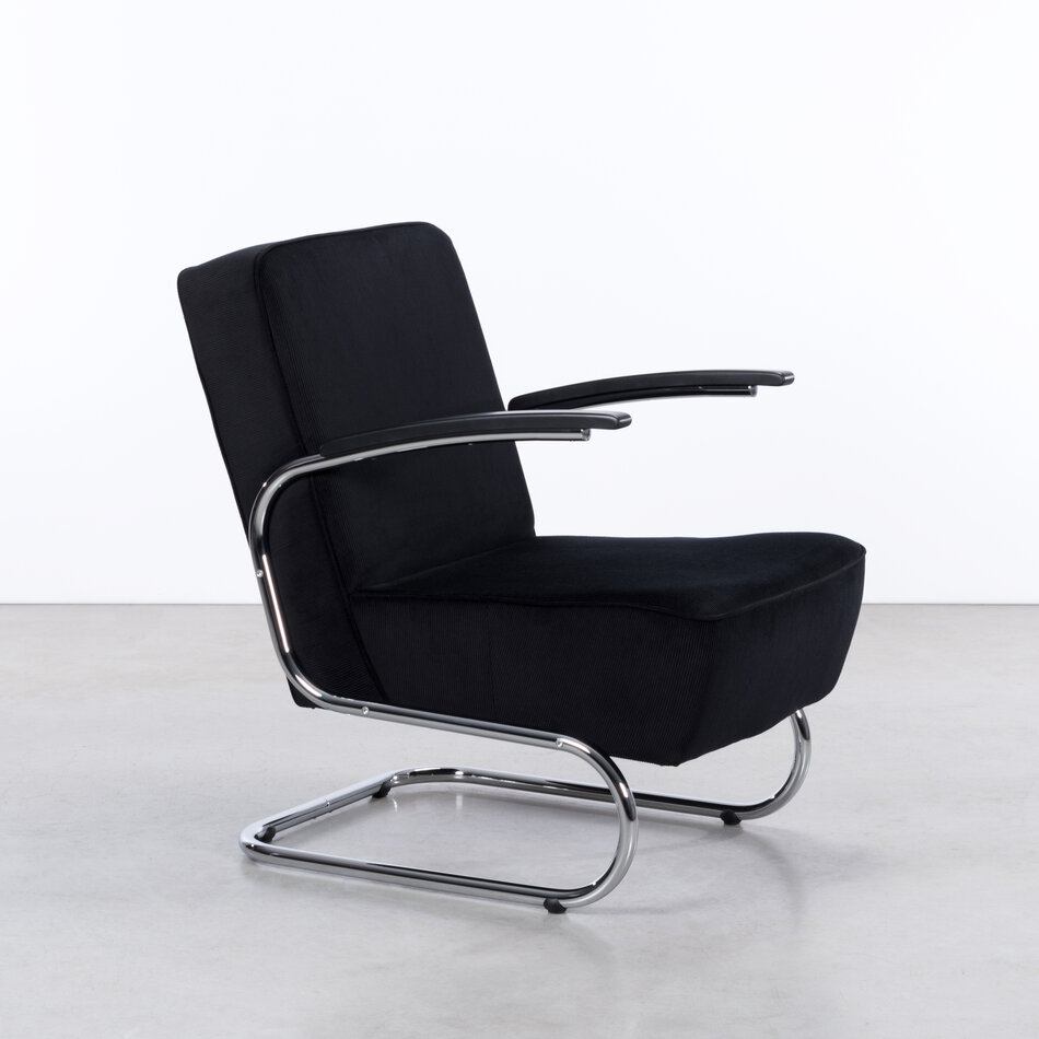 De Zwaan Buisframe Fauteuil / Manchester Ribstof 01 Zwart