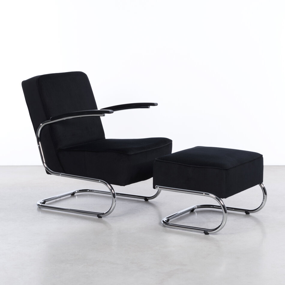 De Zwaan Buisframe Fauteuil / Manchester Ribstof 01 Zwart