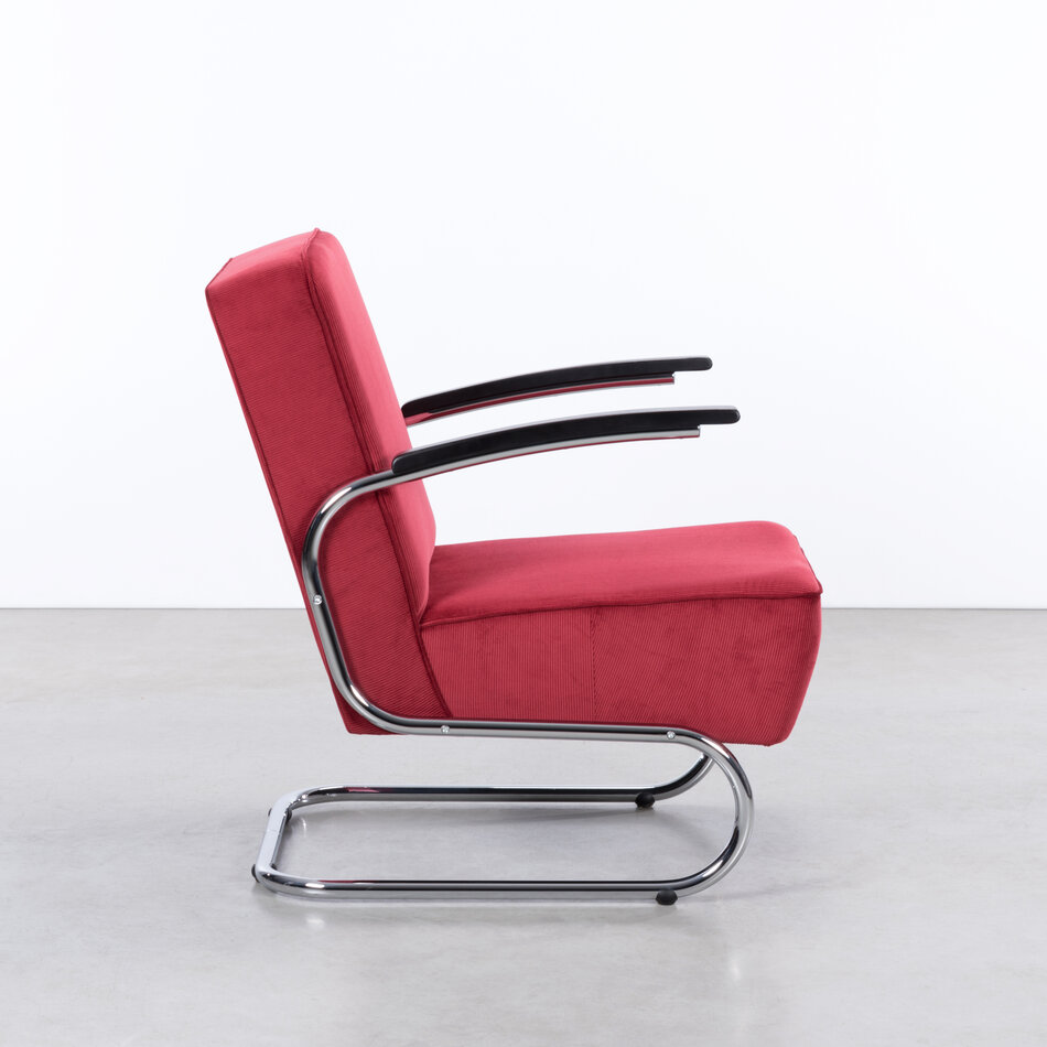 De Zwaan Buisframe Fauteuil / Manchester Ribstof 03 Donkerrood