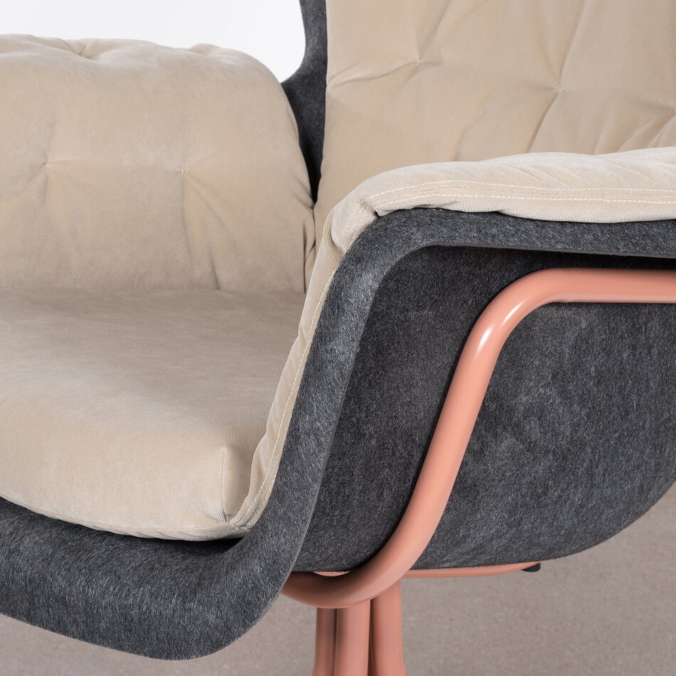 Fauteuil Met Kussen - Beigerood / Donkergrijs / Creme-Witte Bekleding