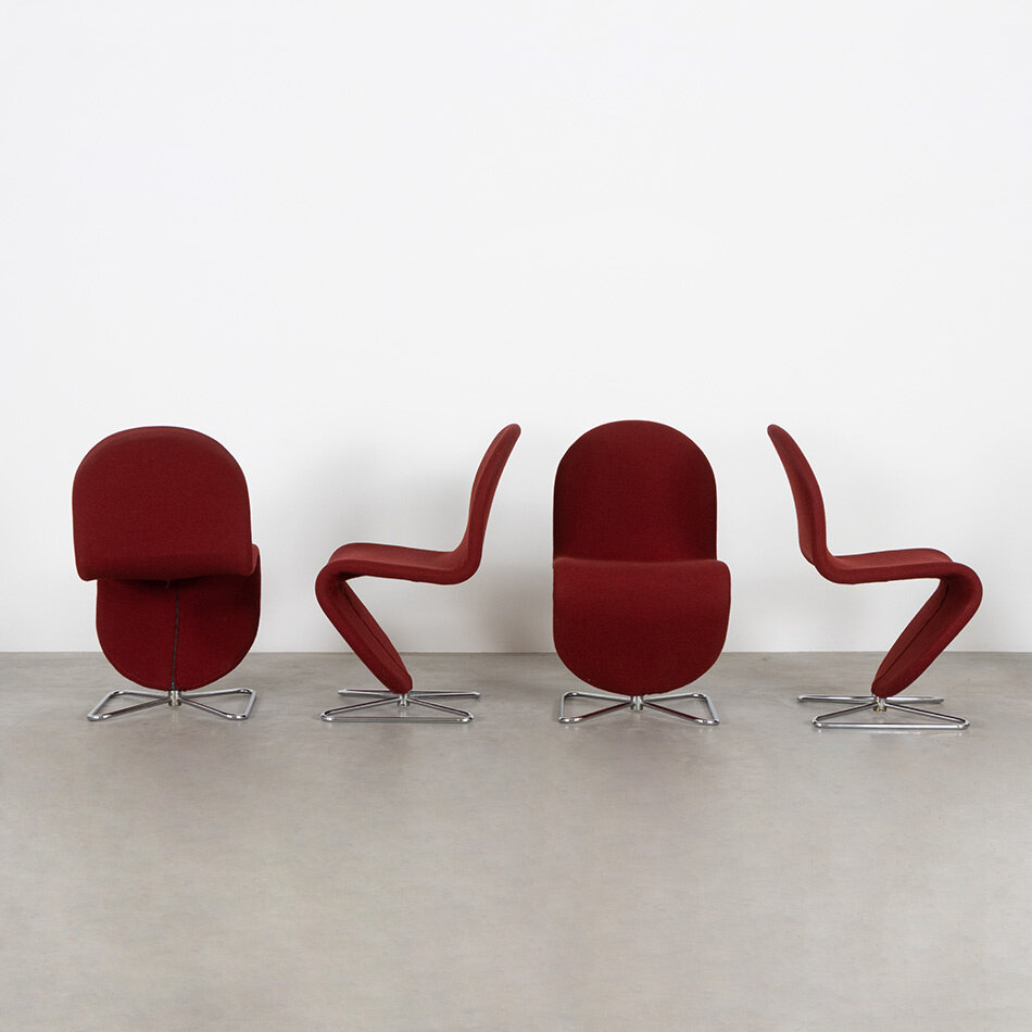 Set van 4 Verner Panton stoelen 1-2-3 wol bekleed Fritz Hansen