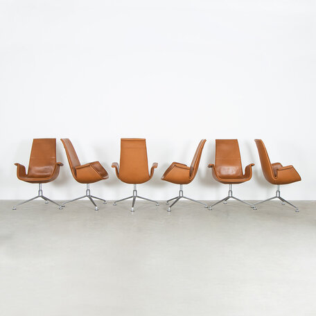 Fabricius en Kastholm FK tulip stoelen highback (set van 6) cognac leer Walter Knoll