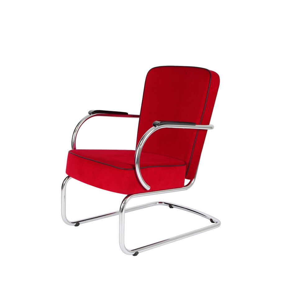 Peutie buisframe fauteuil met Manchester Ribstof 4 Rood