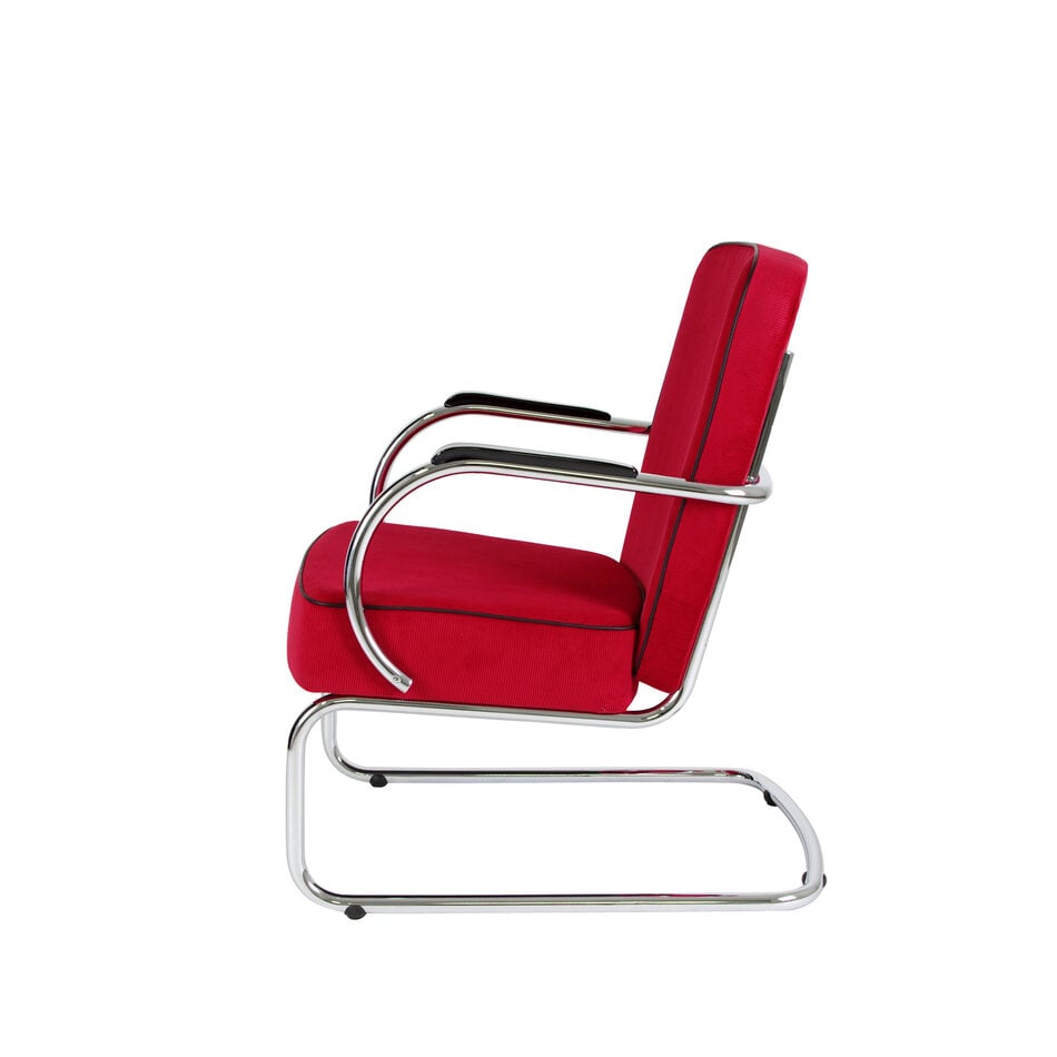 Peutie buisframe fauteuil met Manchester Ribstof 4 Rood