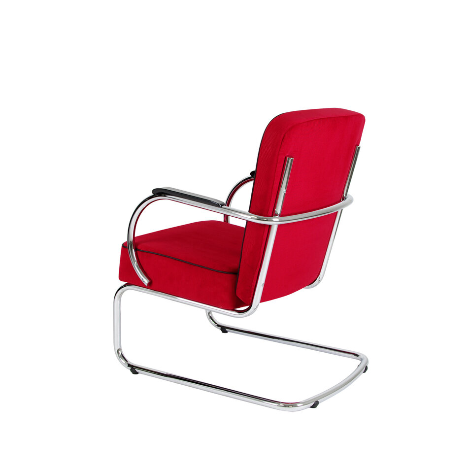 Peutie buisframe fauteuil met Manchester Ribstof 4 Rood