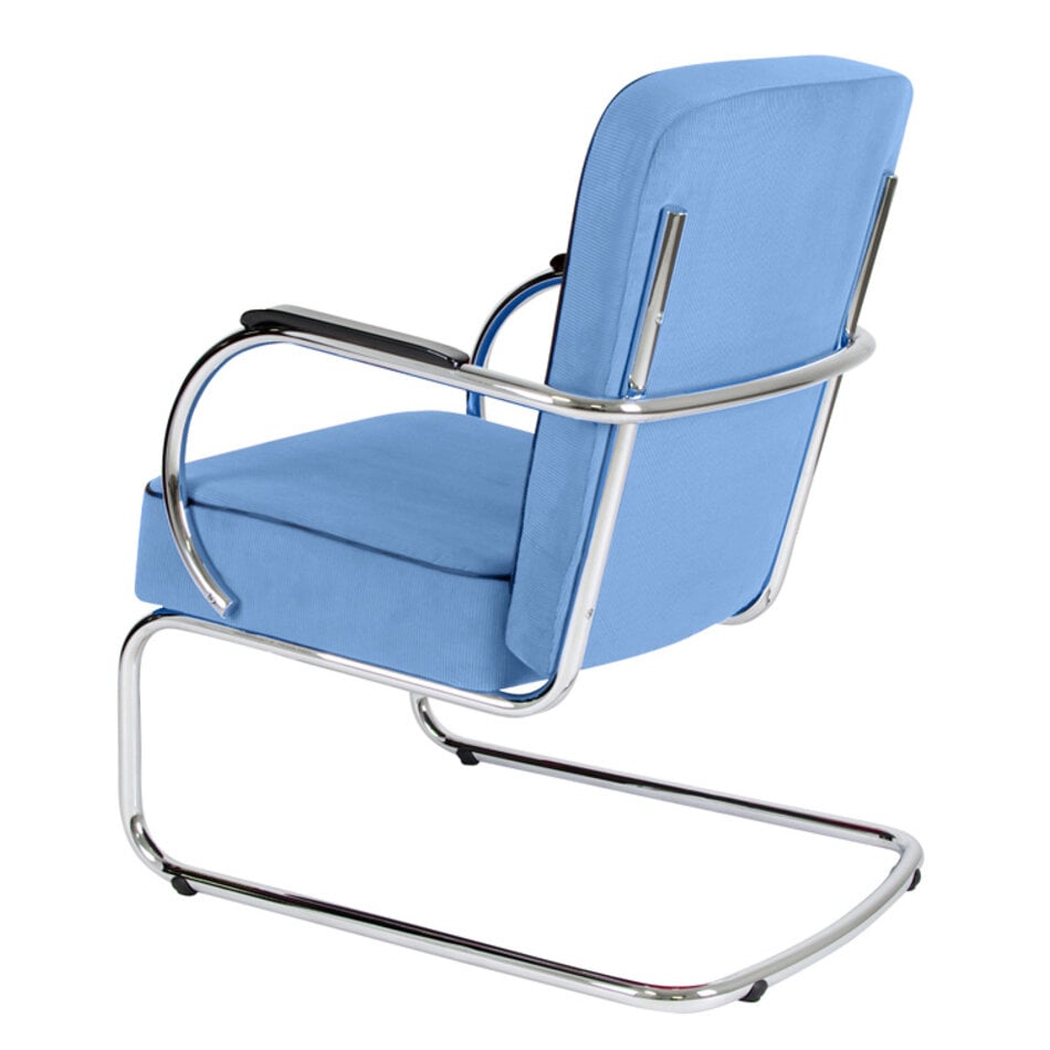 Peutie buisframe fauteuil met Manchester Ribstof 32 Lichtblauw