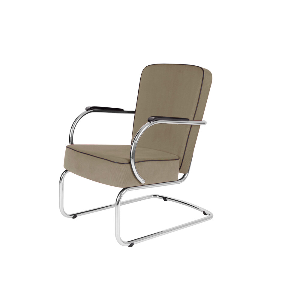 Peutie buisframe fauteuil met Manchester Ribstof 5 Zand