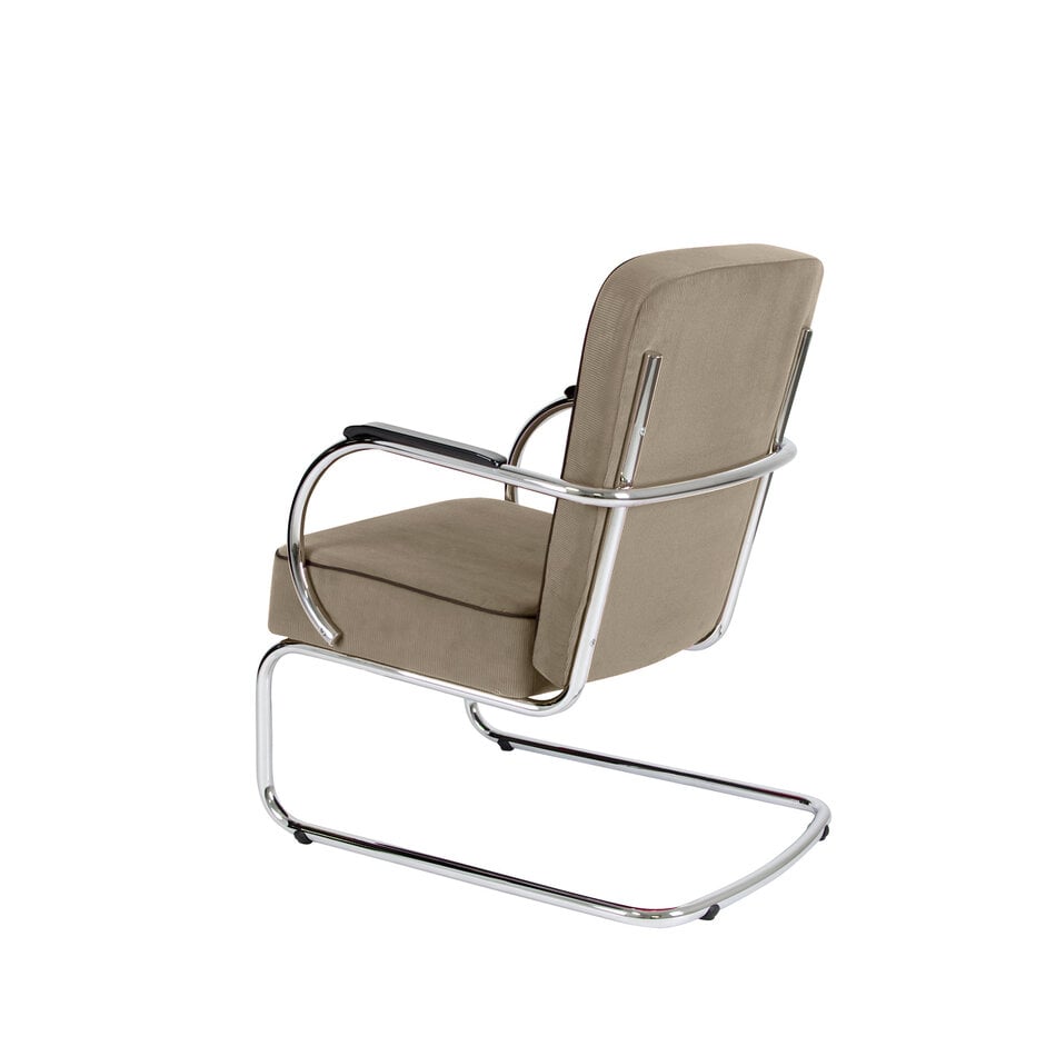 Peutie buisframe fauteuil met Manchester Ribstof 5 Zand