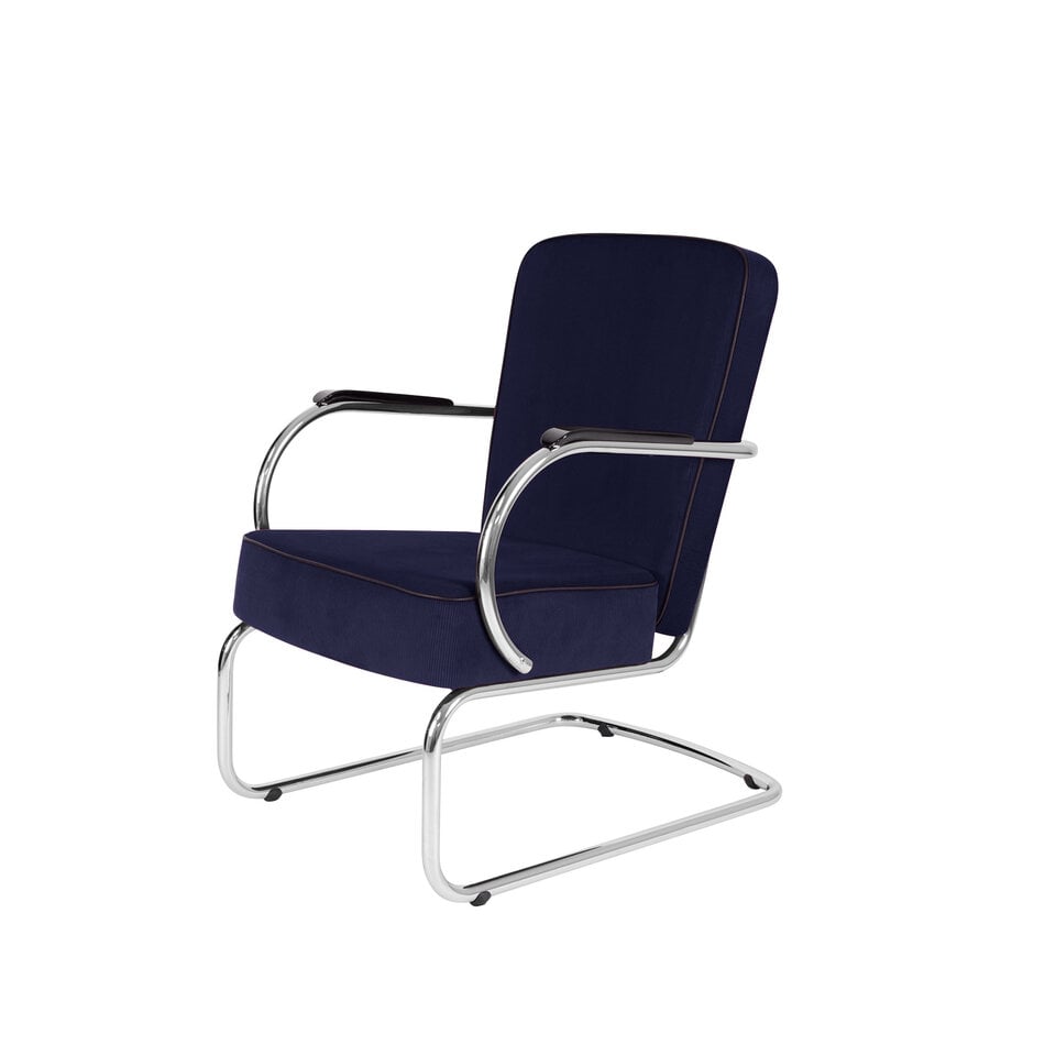 Peutie buisframe fauteuil met Manchester Ribstof 10 Donkerblauw