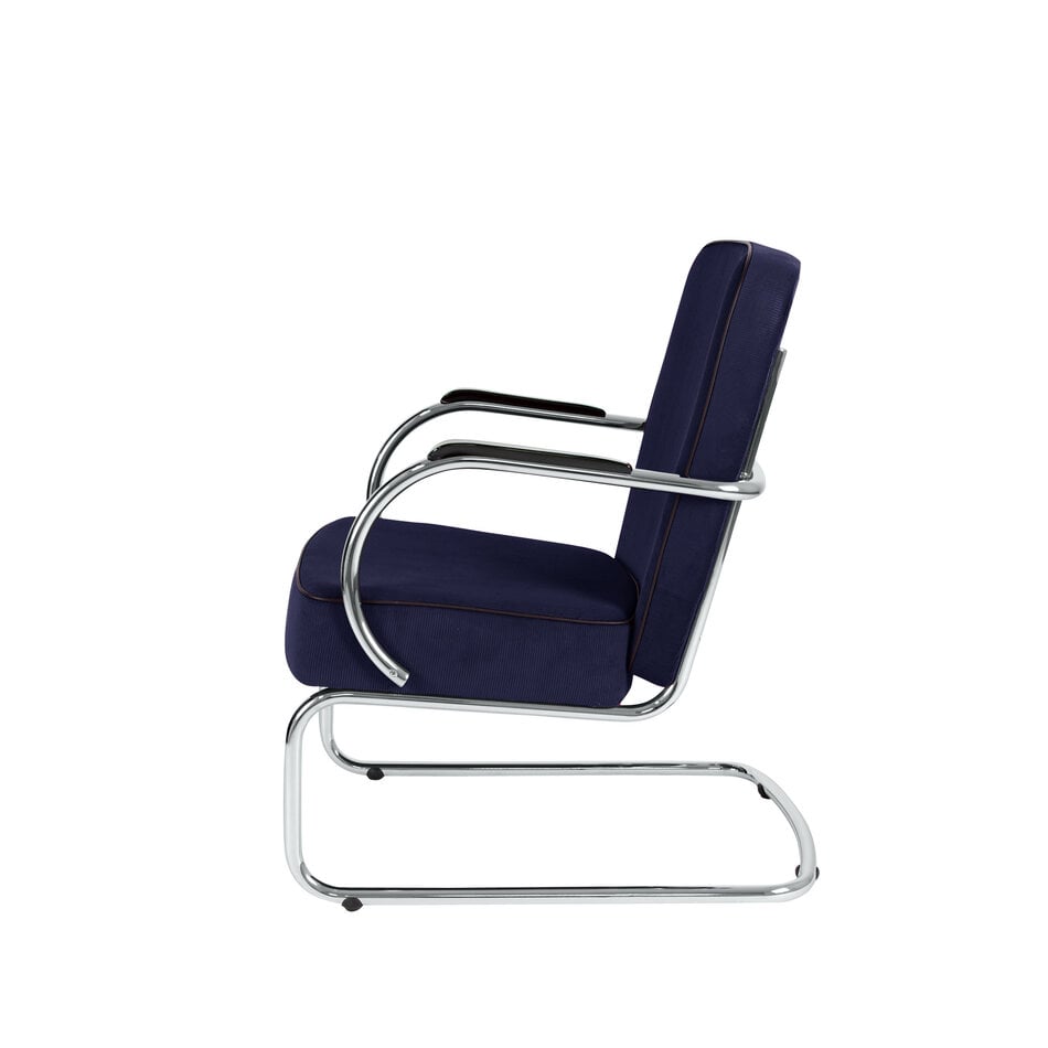 Peutie buisframe fauteuil met Manchester Ribstof 10 Donkerblauw