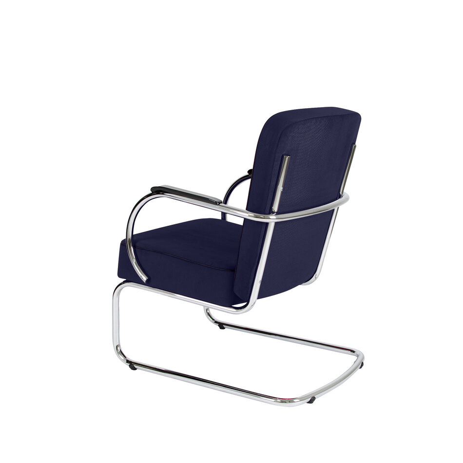 Peutie buisframe fauteuil met Manchester Ribstof 10 Donkerblauw