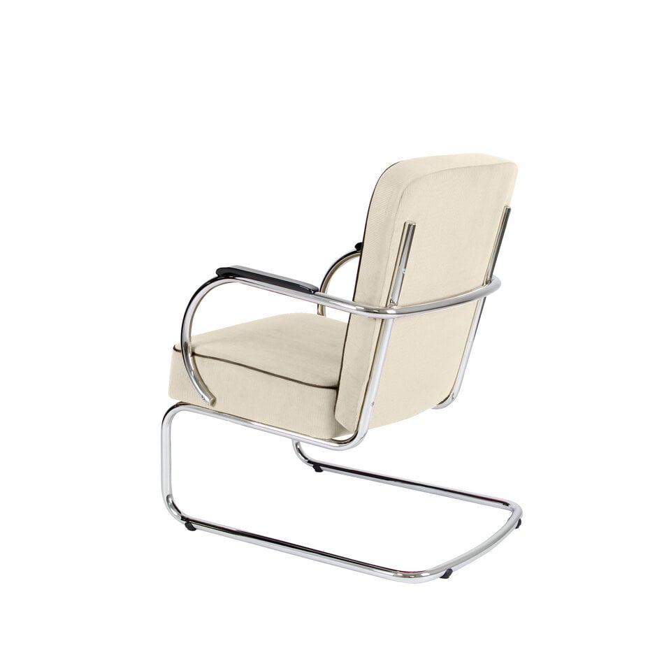 Peutie buisframe fauteuil met Manchester Ribstof 12 Wit