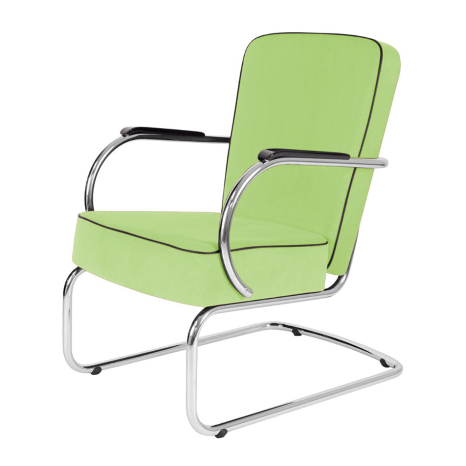 Peutie buisframe fauteuil met Manchester Ribstof 41 Lichtgroen