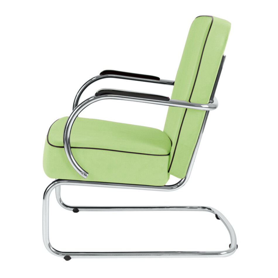 Peutie buisframe fauteuil met Manchester Ribstof 41 Lichtgroen