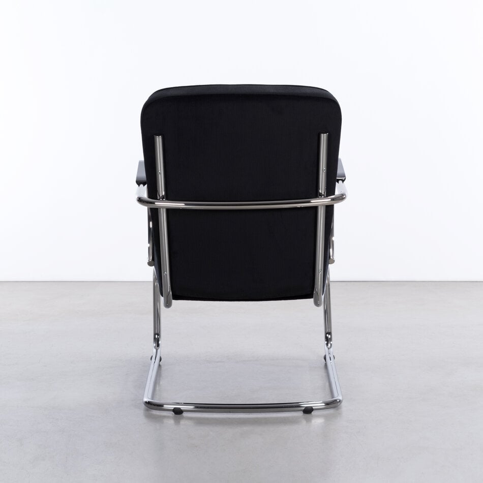 Peutie buisframe fauteuil met Manchester Ribstof 1 Zwart