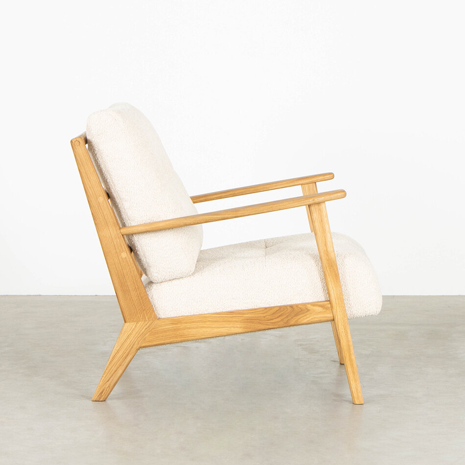 Hans Fauteuil eiken naturel olie stof Bormio vanilla cream