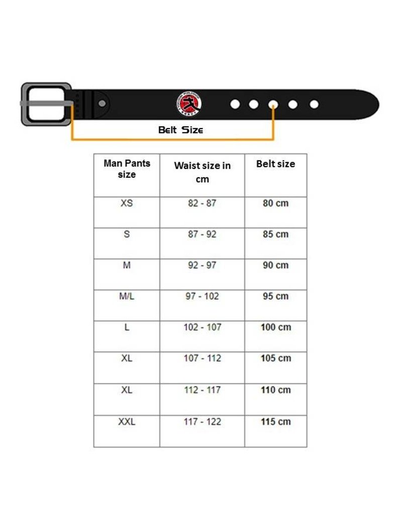 Handcrafted Kyokushin Belt – Buffalo Leather – Kanku Buckle and Kanji-Engraved Keeper