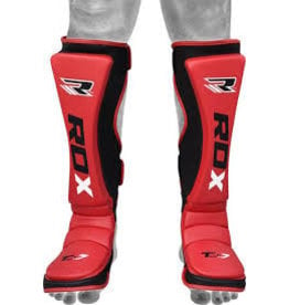 RDX SPORTS MMA Cow Hide Leather Shin Guards - Red