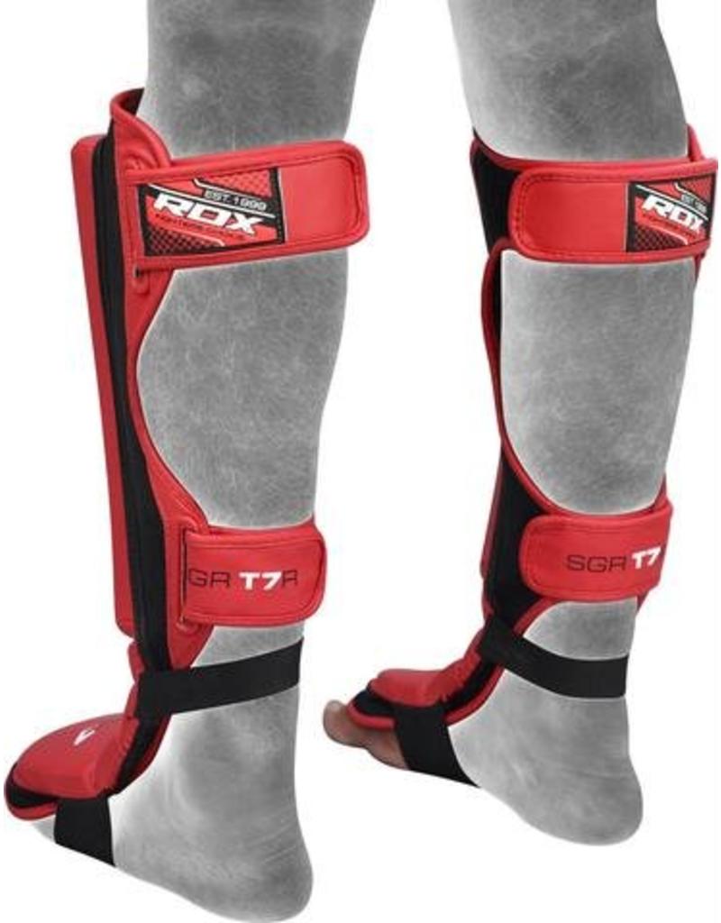 RDX SPORTS MMA Cow Hide Leather Shin Guards - Red