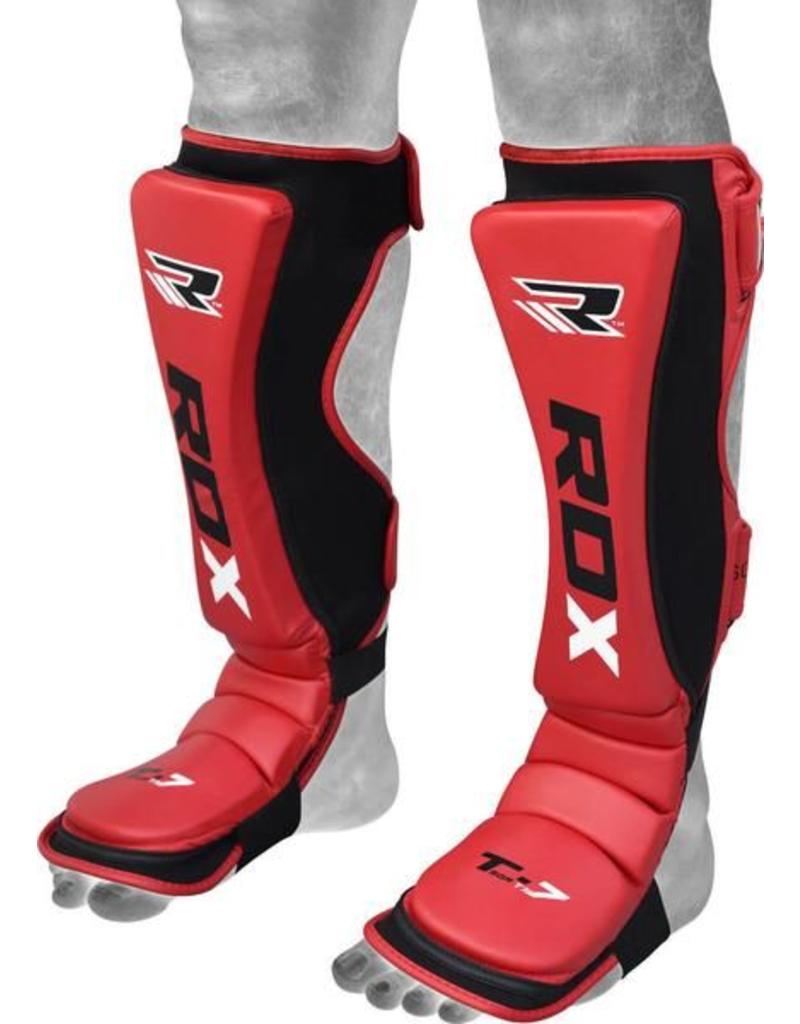 RDX SPORTS MMA Cow Hide Leather Shin Guards - Red