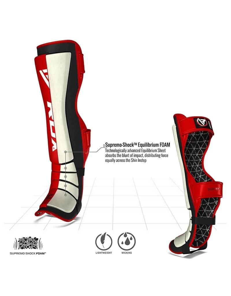 MMA Cow Hide Leather Shin Guards - Red